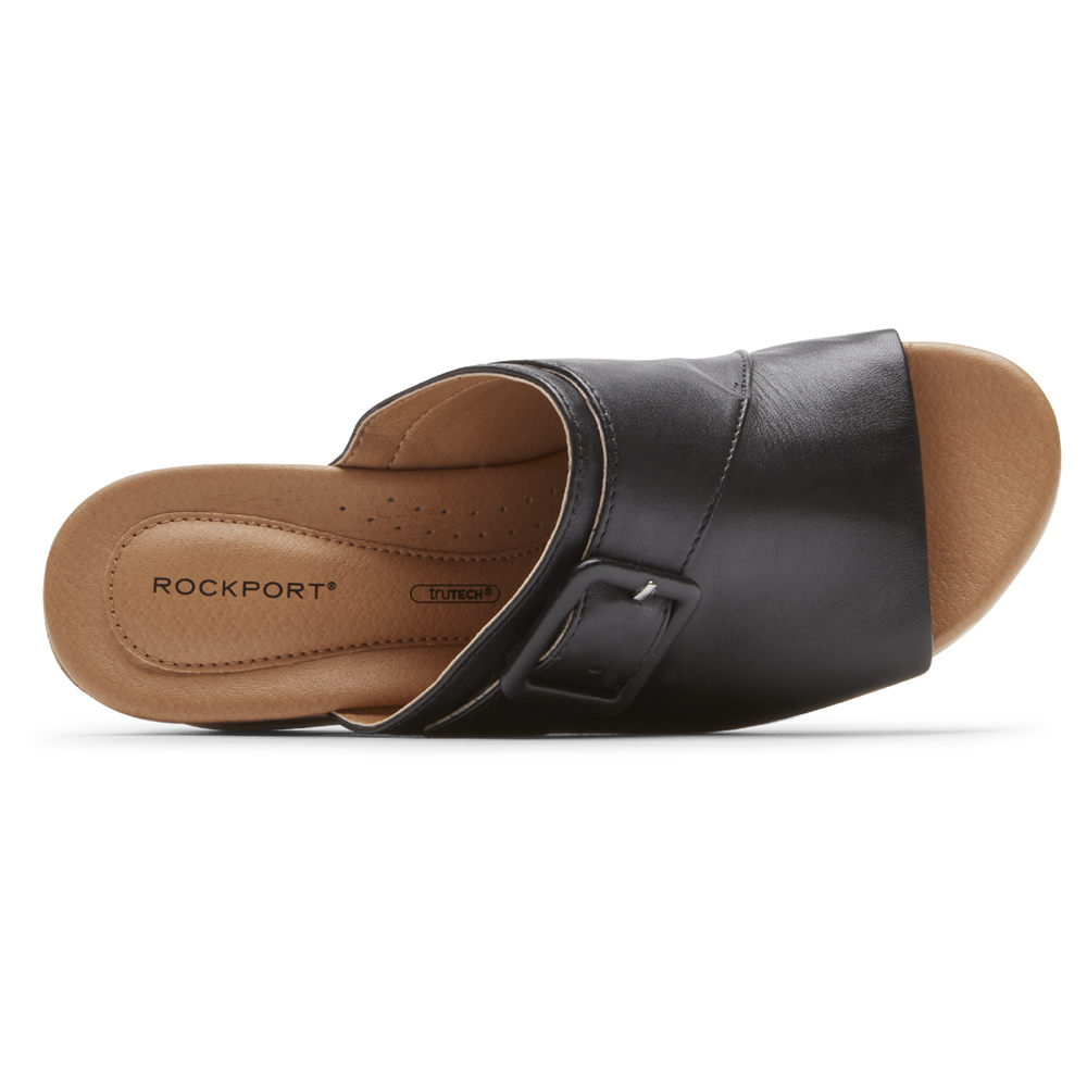 Rockport Slides For Womens Black - Lyla Buckle - WE2537416